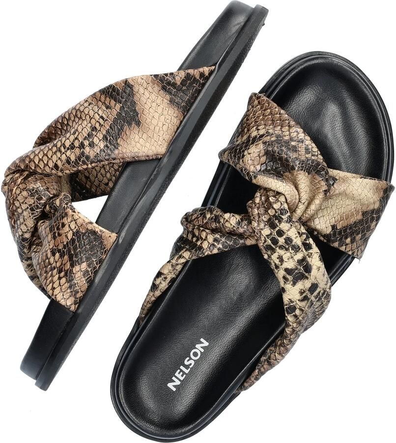 Nelson leren slippers met slangenprint zwart beige - Foto 3