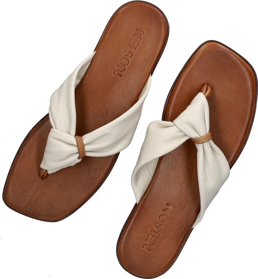 Nelson imitatieleren teenslippers ecru - Foto 5
