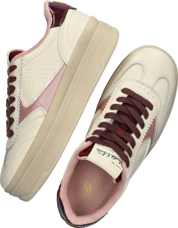 Scotch & Soda Minny leren sneakers ecru donkerrood - Foto 4