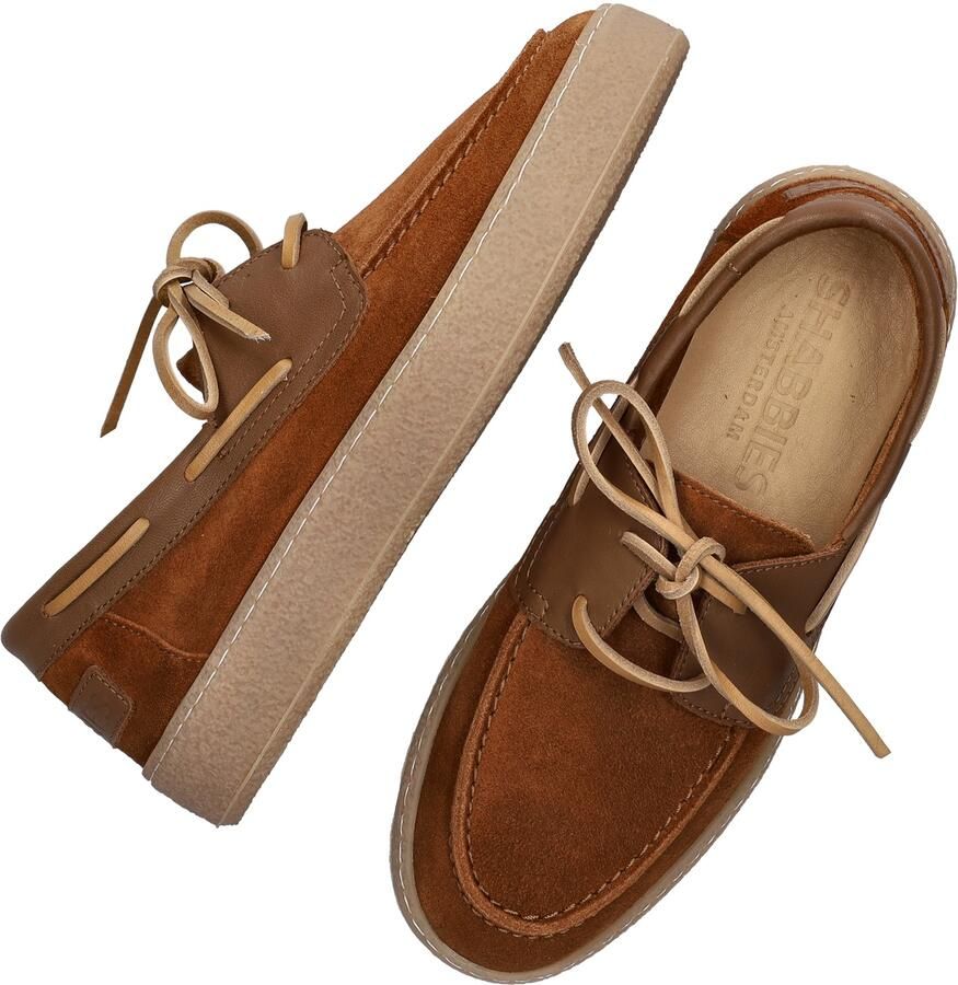 Shabbies Amsterdam Zenne Mocca boatshoe Suède Cognac - Foto 2