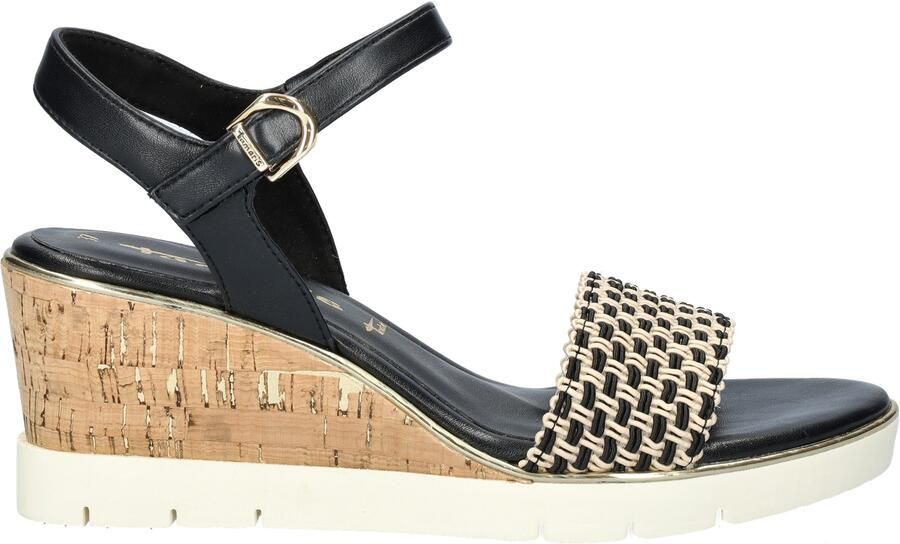 Tamaris Vegan Sleehak Sandalette met Geweven Bandje Black Dames - Foto 5