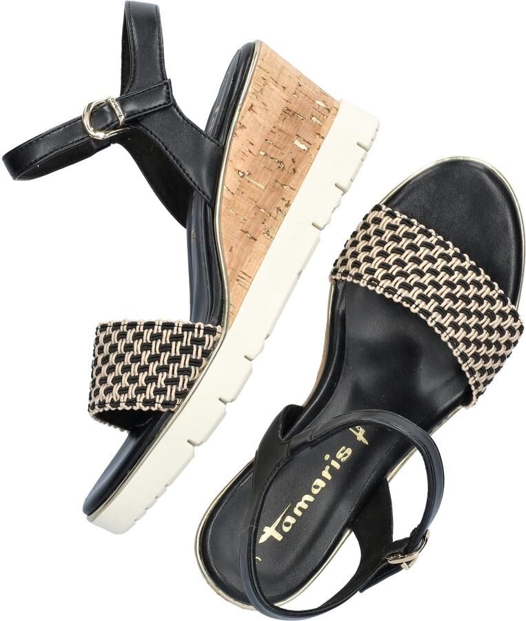 Tamaris Vegan Sleehak Sandalette met Geweven Bandje Black Dames - Foto 6