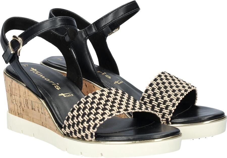 Tamaris Vegan Sleehak Sandalette met Geweven Bandje Black Dames - Foto 7