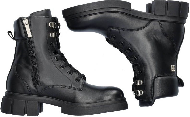 Tommy Hilfiger Bikerboots LACE-UP BIKER LEATHER blokhak veterschoenen enkellaars met gepolsterde schacht - Foto 5