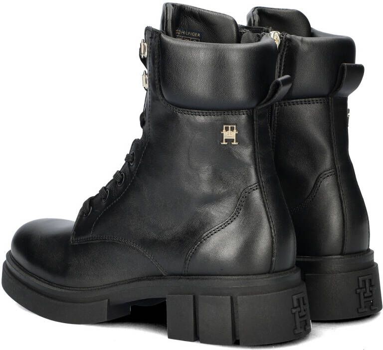 Tommy Hilfiger Bikerboots LACE-UP BIKER LEATHER blokhak veterschoenen enkellaars met gepolsterde schacht - Foto 4