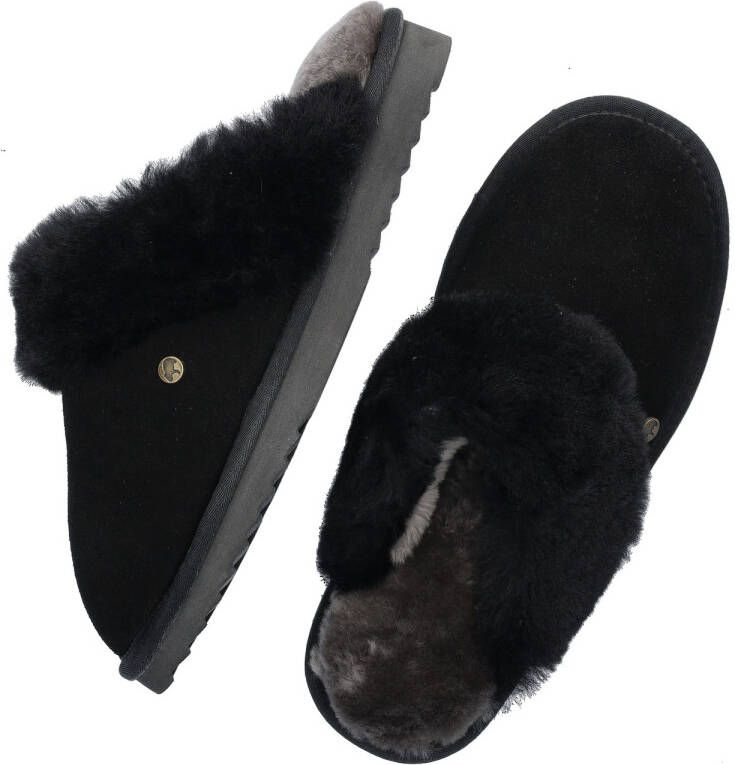 Warmbat Pantoffels Dames Sloffen Instappers Wol Harde zool Open hiel Flurry Zwart - Foto 10