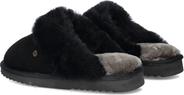 Warmbat Pantoffels Dames Sloffen Instappers Wol Harde zool Open hiel Flurry Zwart - Foto 9