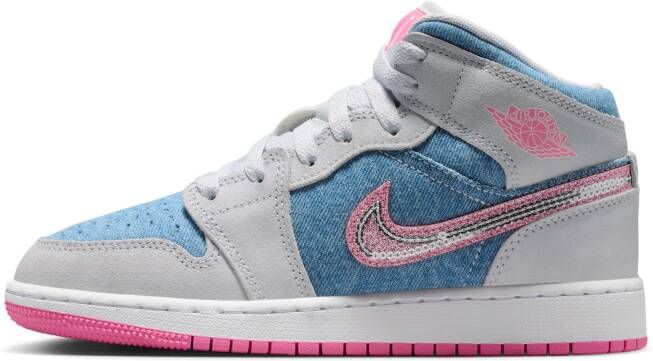 Jordan 1 Mid Unisex Schoenen Blauw Maat: 35.5 Leer Foot Locker