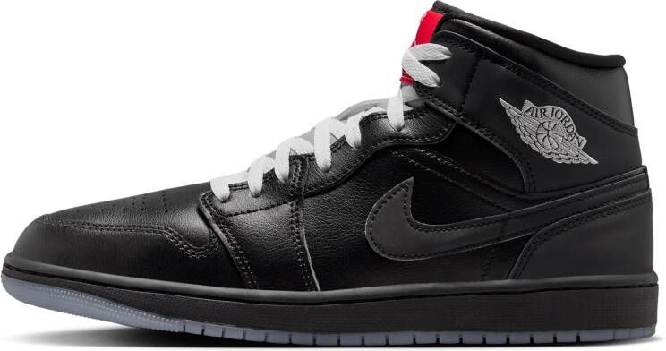 Jordan 1 Mid Heren Schoenen Zwart Maat: 42.5 Leer Synthetisch Foot Locker