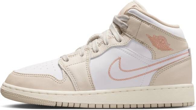 Jordan Aj1 Mid Unisex Schoenen Beige Maat: 35.5 Leer Foot Locker