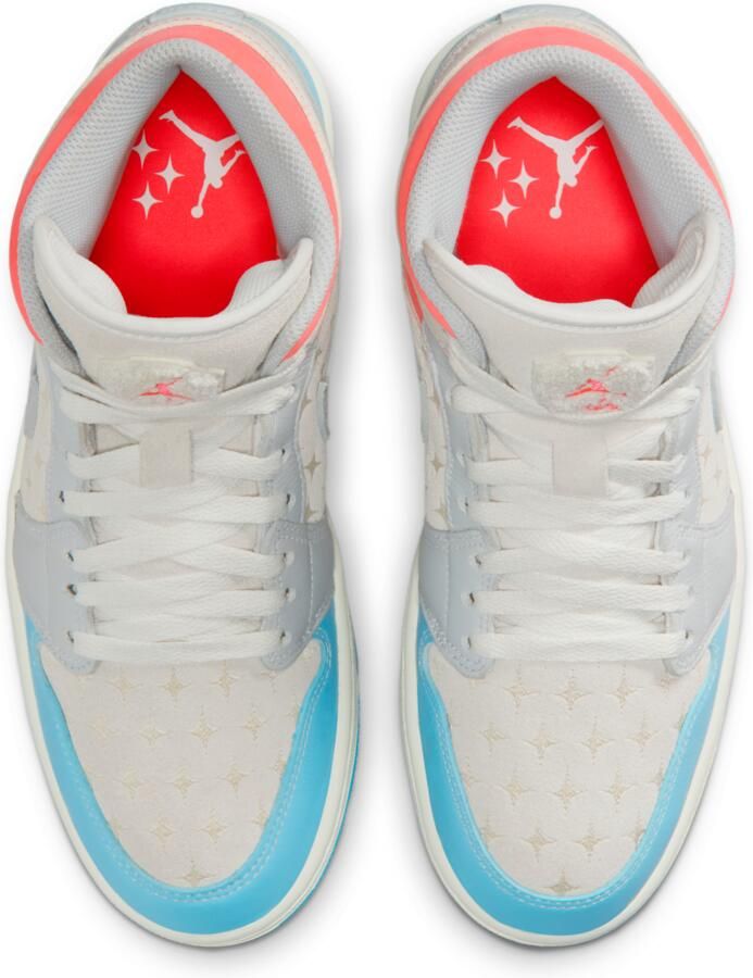 Jordan Aj1 Mid Sneakers Dames Wit Mesh Synthetisch