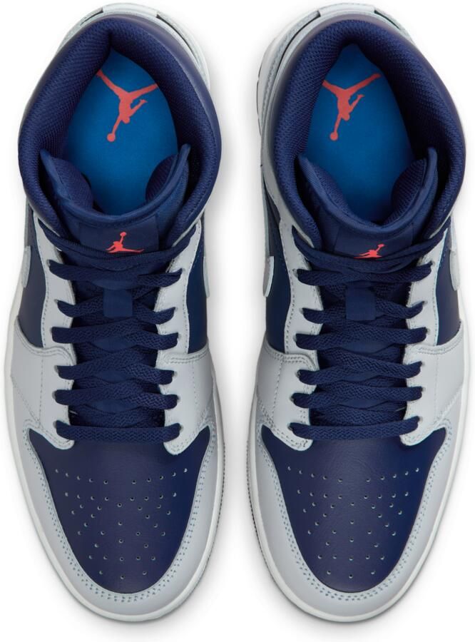 Jordan Aj1 Mid Sneakers Heren Blauw Leer Synthetisch