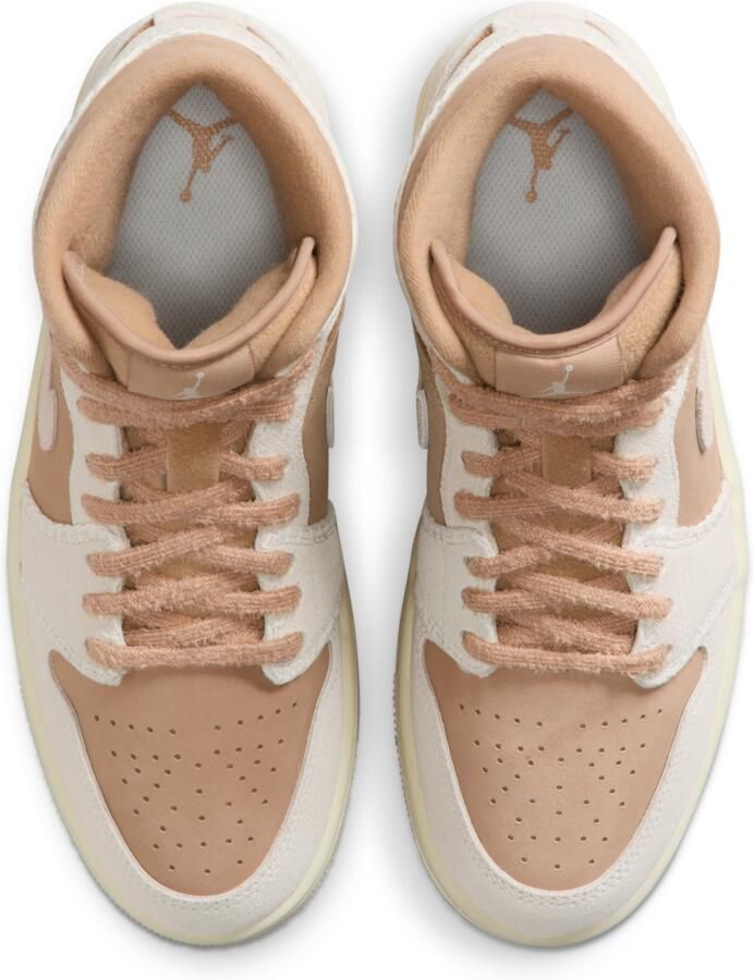 Jordan Aj1 Mid Sneakers Dames Bruin Mesh Synthetisch