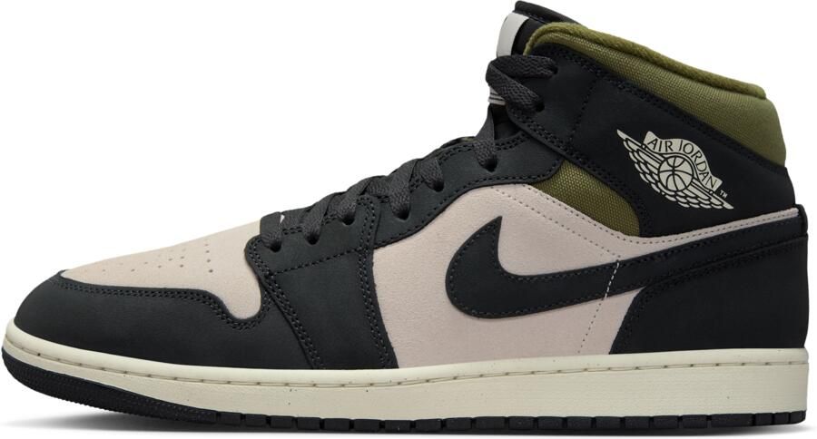 Jordan Aj1 Mid Sneakers Heren Beige Leer Synthetisch