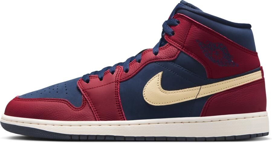 Jordan Aj1 Mid Sneakers Heren Rood Leer Synthetisch