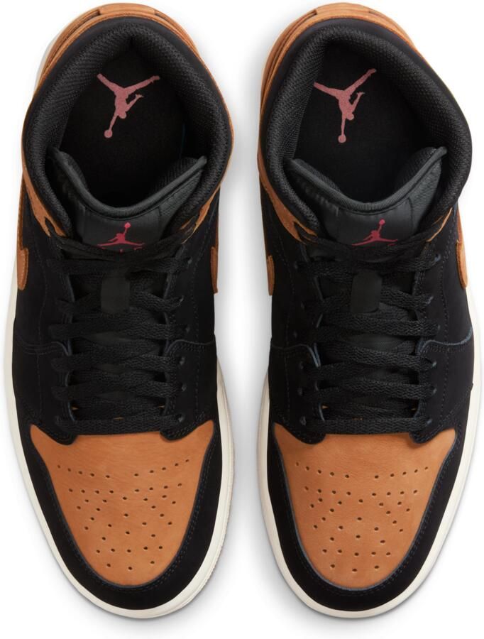 Jordan Aj1 Mid Sneakers Heren Zwart Leer Synthetisch