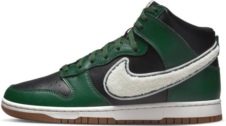 Nike Dunk High Retro University Chenille Swoosh Heren Sneakers Schoenen Leer Zwart-Groen DR8805 - Foto 2