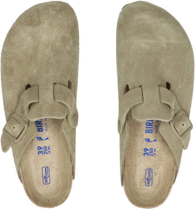 Birkenstock Boston Women Faded Khaki Suede Narrow Slippers