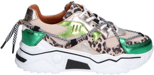 Dwrs label Jupiter Leopard Sand Green Lage sneakers