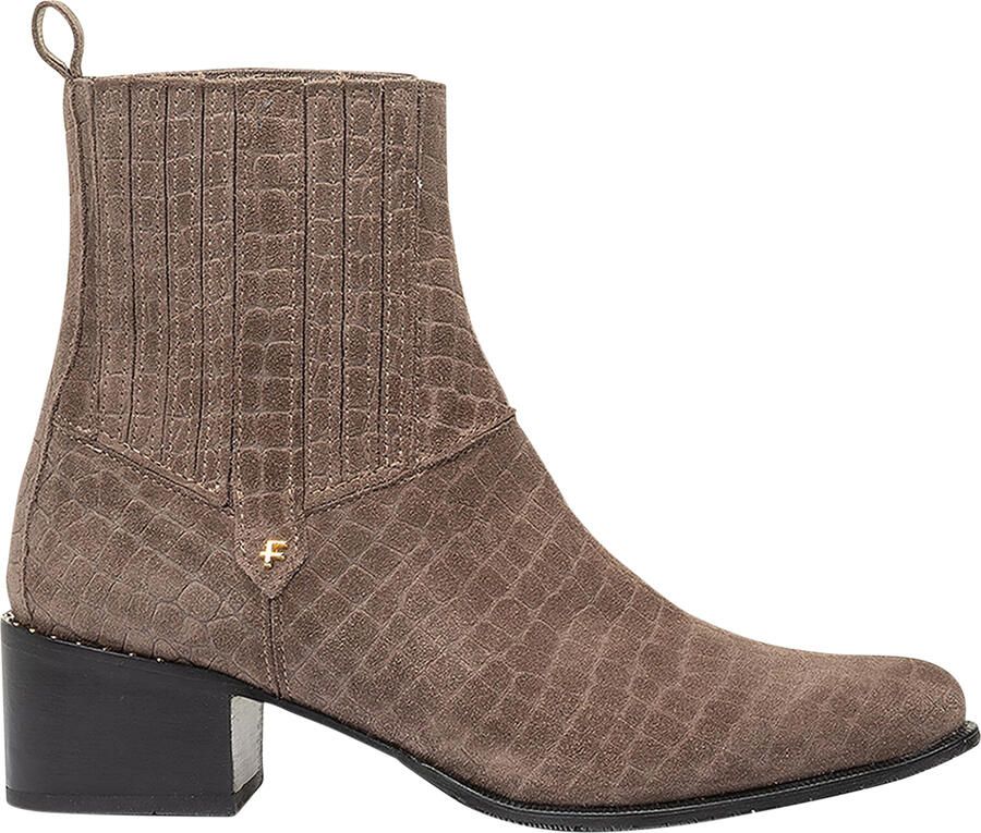 Floris van Bommel Evi 01.12 suède enkellaarzen met crocoprint taupe