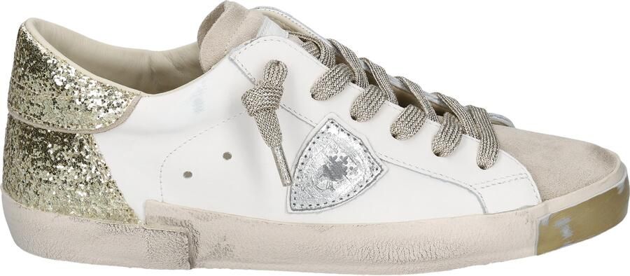 Philippe Model PRLD PRSX Low Woman VGX2 Veau Glitter Mixage Blanc