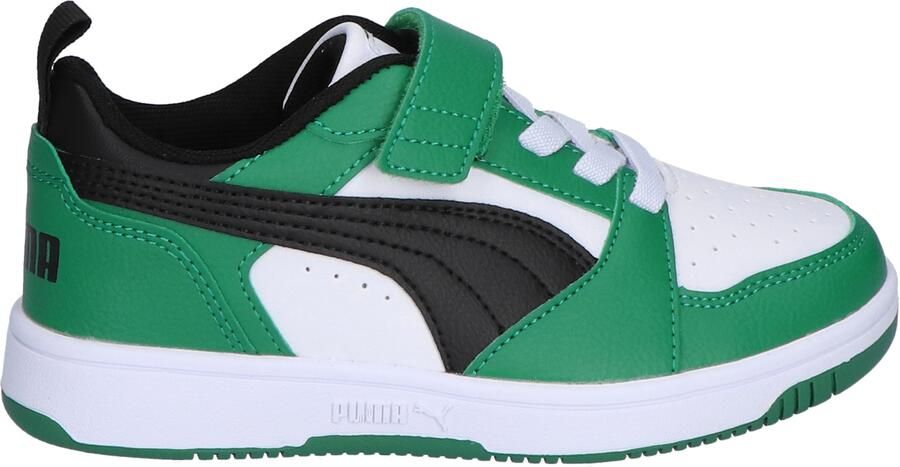 Puma Rebound V6 Low Basket Velcro White Black Green