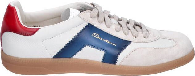 Santoni Leather Double Buckle Sneaker White Blue Sneakers