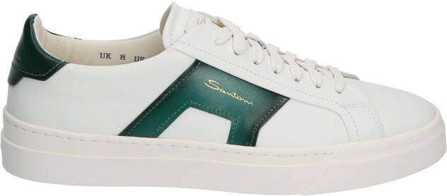 Santoni Leather Double Buckle Sneaker White Green Lage sneakers