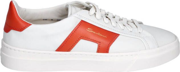 Santoni Leather Double Buckle Sneaker White Orange Lage sneakers