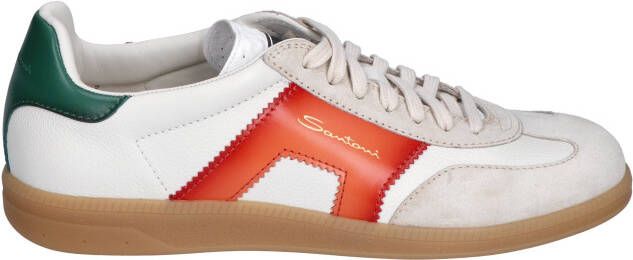 Santoni Leather Double Buckle Sneaker White Orange Sneakers