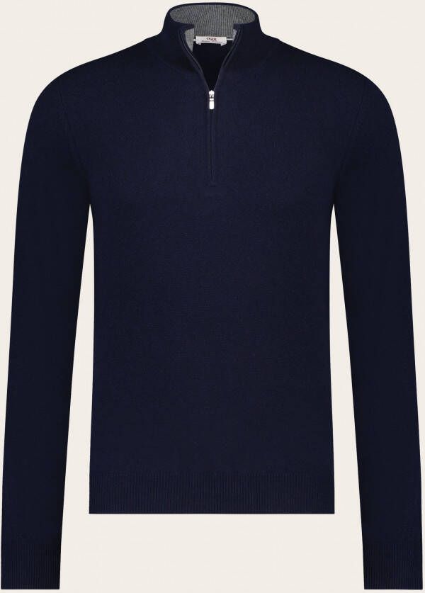 OGER Italian Knitwear Virgin wollen cashmere trui met ritssluiting BLUE NAVY