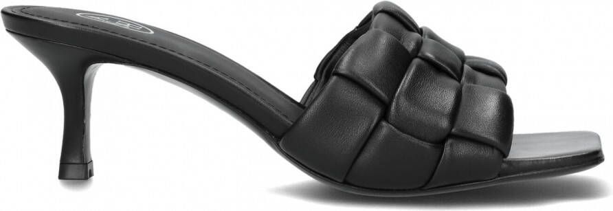 Ash Leren Ciabatta met Geweven Lint en 70 mm Hak Zwart Dames