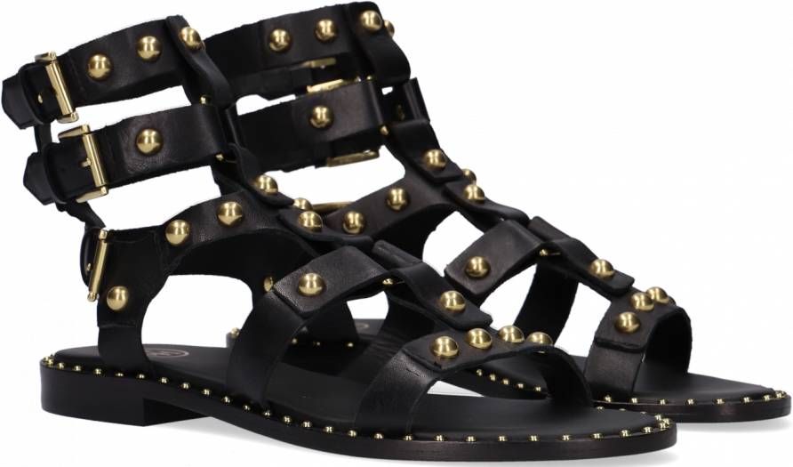 Ash Zwarte en Gouden Leren Platte Sandalen voor Vrouwen Zwart Dames