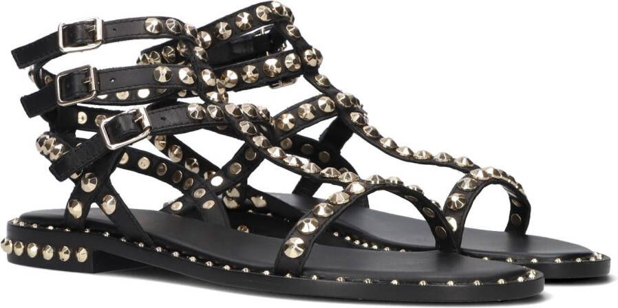 Ash Play Zwarte Leren Platte Sandalen Black Dames