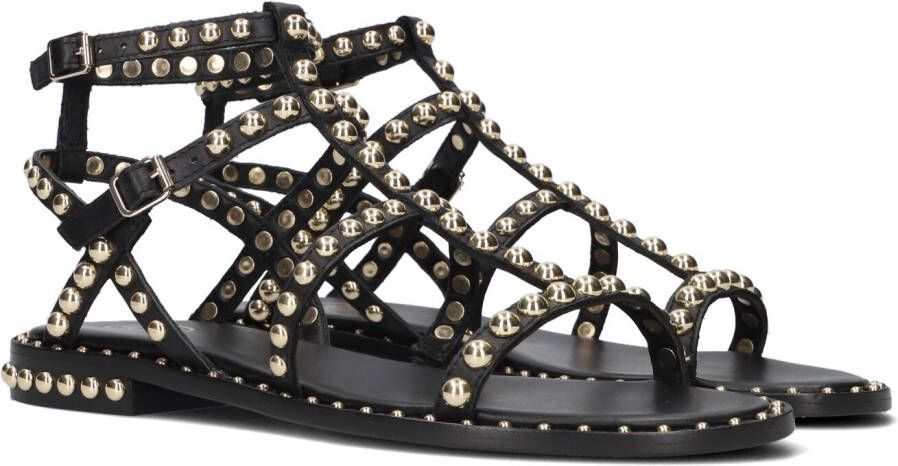 Ash Zwarte Leren Sandaal met Gouden Studs Black Dames