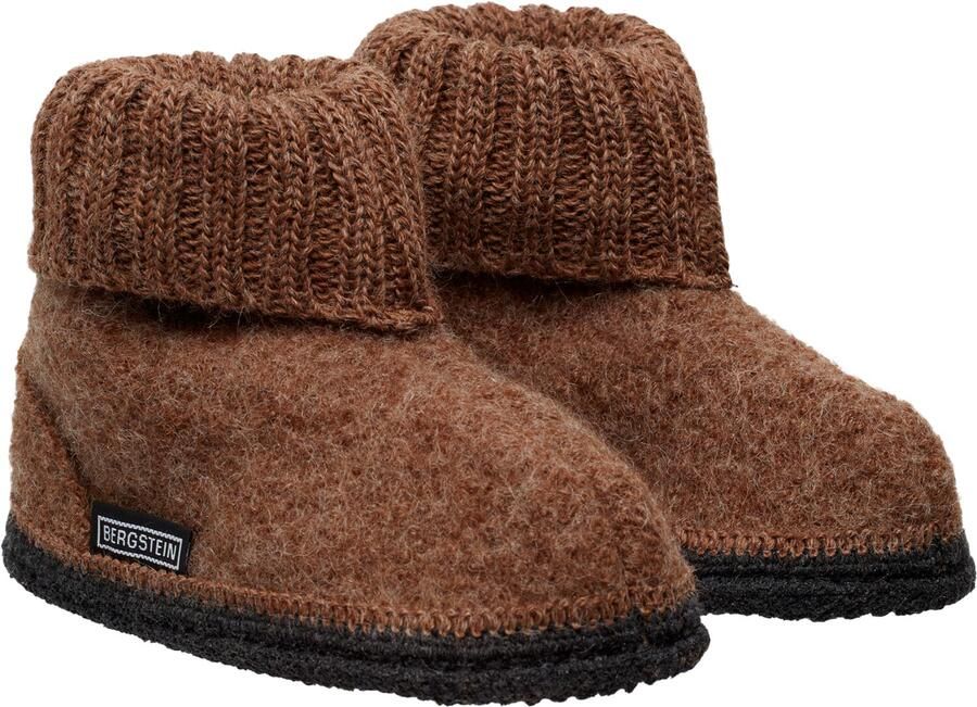 Bergstein Cozy Sloffen Pantoffels voor en kinderen 100% Zuiver sc wol Brown