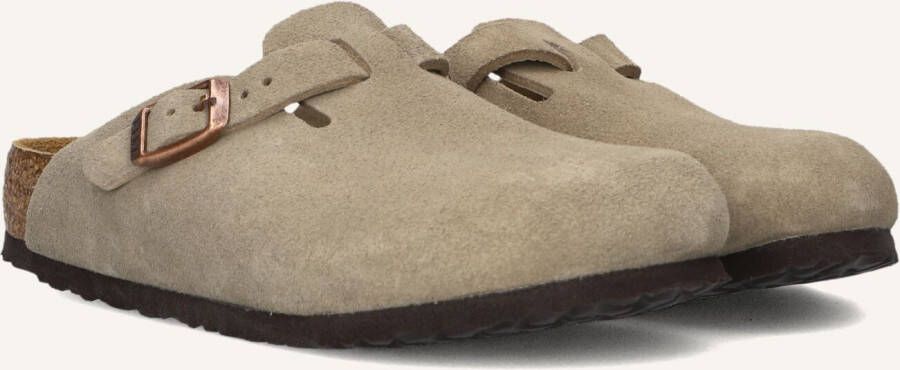 Birkenstock Boston Slippers Kids Suede Taupe Narrow Fit Unisex