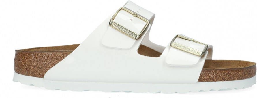 Birkenstock Arizona Grote Gesp Patent Witte Slippers Birko Flor Patent Streetwear
