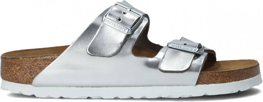 Birkenstock Arizona Slippers Metallic Silver Narrow fit | Zilver | Leer