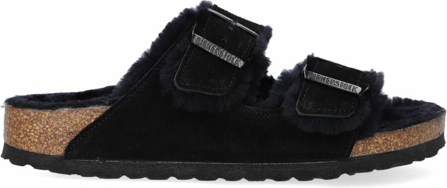 Birkenstock Arizona Shearling Veloursleder Suede Narrow Pantoffels Black