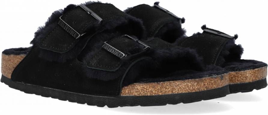 Birkenstock Arizona Shearling Veloursleder Suede Narrow Pantoffels Black