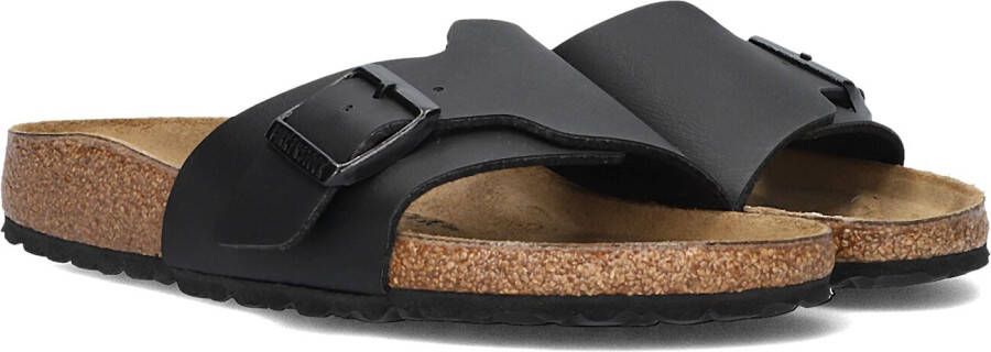 Birkenstock Satin Finish Sandal with Metal Buckle Black Dames