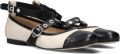 Blasz Beige Leren Ballerina met Zwarte Gesp - Beige