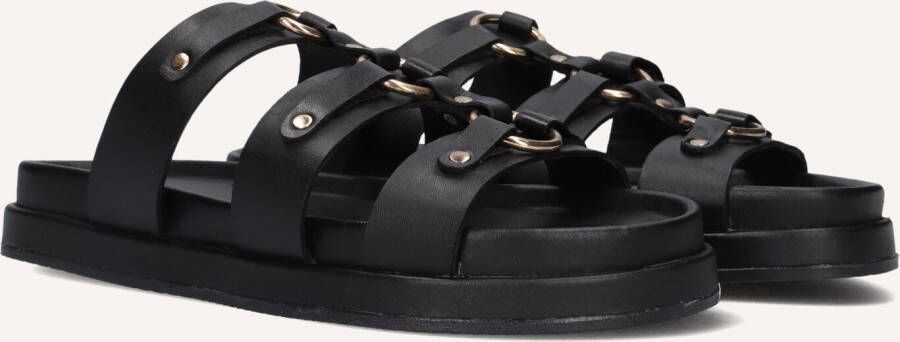 Blasz Zwarte Leren Slippers met Gouden Details