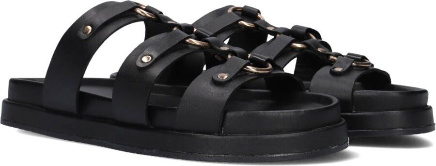 Blasz Zwarte Leren Slippers met Gouden Details