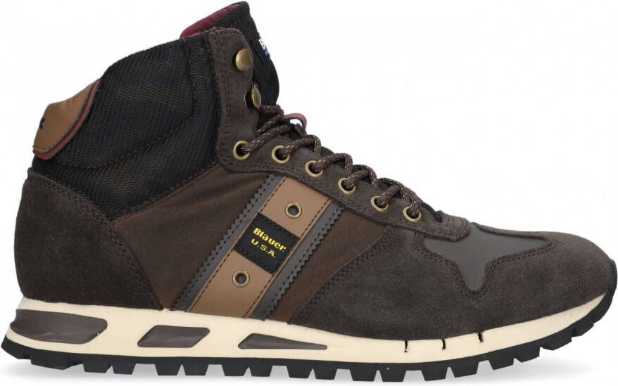 Blauer Bruine Hoge Sneakers met Stoffen Interieur Brown Heren