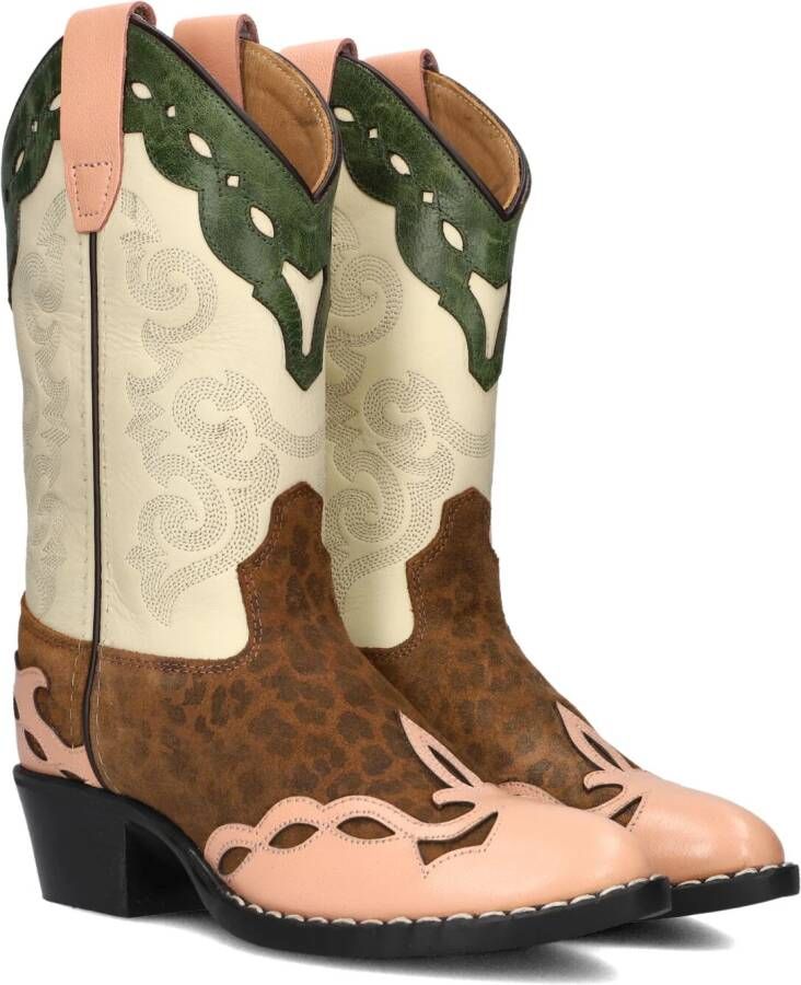 Bootstock Leo leren cowboylaarzen ecru cognac roze