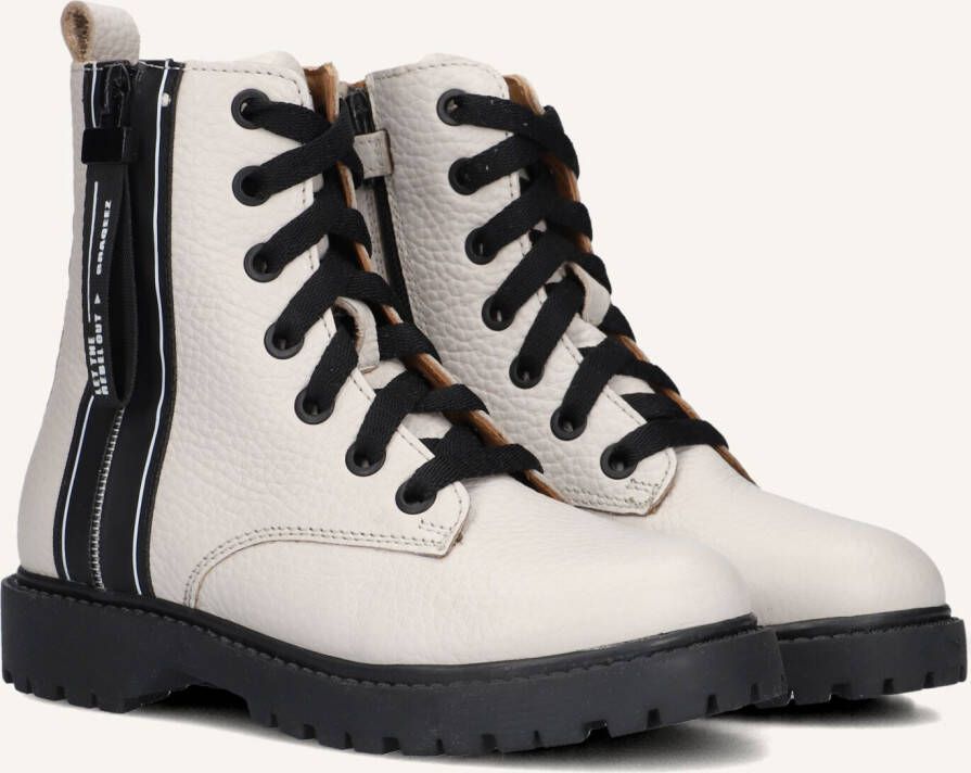 Braqeez Belle Boot Meisjes Biker Boots Beige Leer Veters