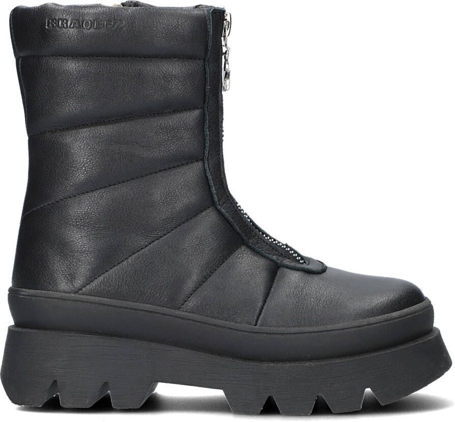 Braqeez 422721-589 Meisjes Biker Boots Zwart Leer Ritssluiting