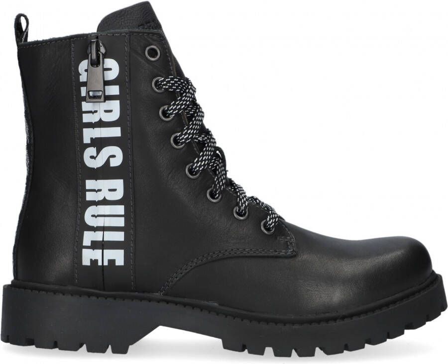 Braqeez 421773 489 Biker Boots Zwart Leer Veters Schoenen